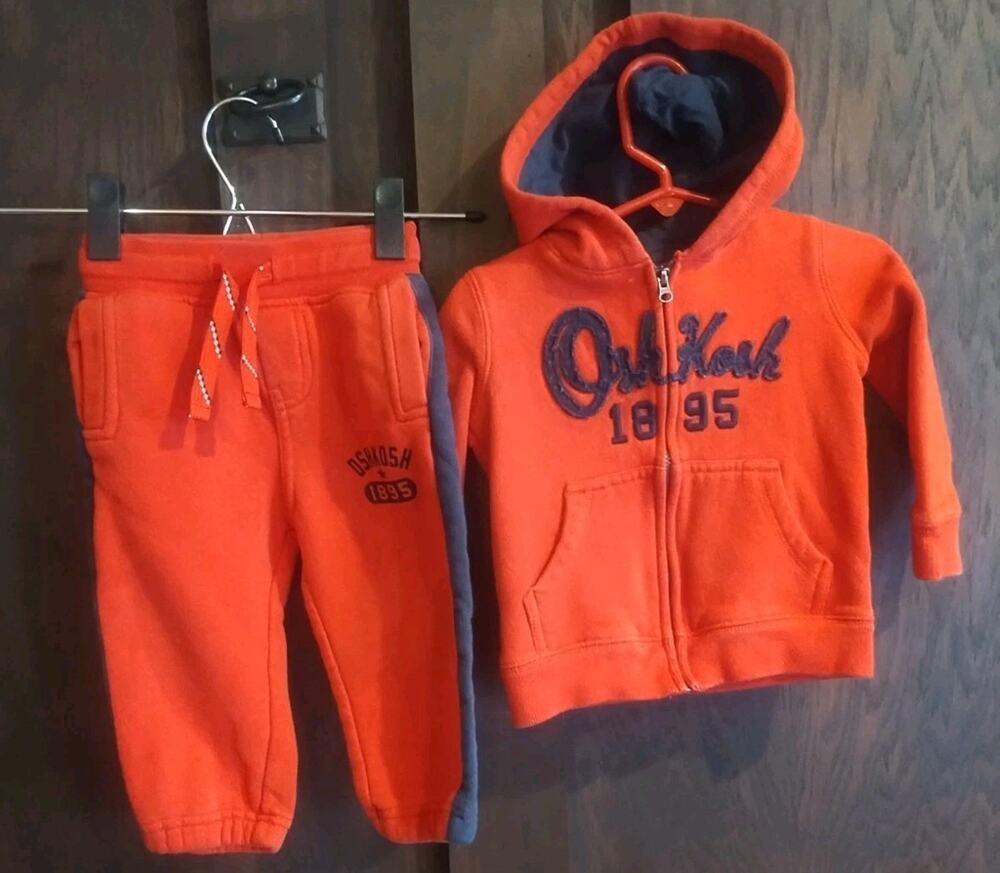 OSH KOSH Track Set Zip Hooded Sweatshirt Jacket Joggers Toddler 18 mo Red pocket